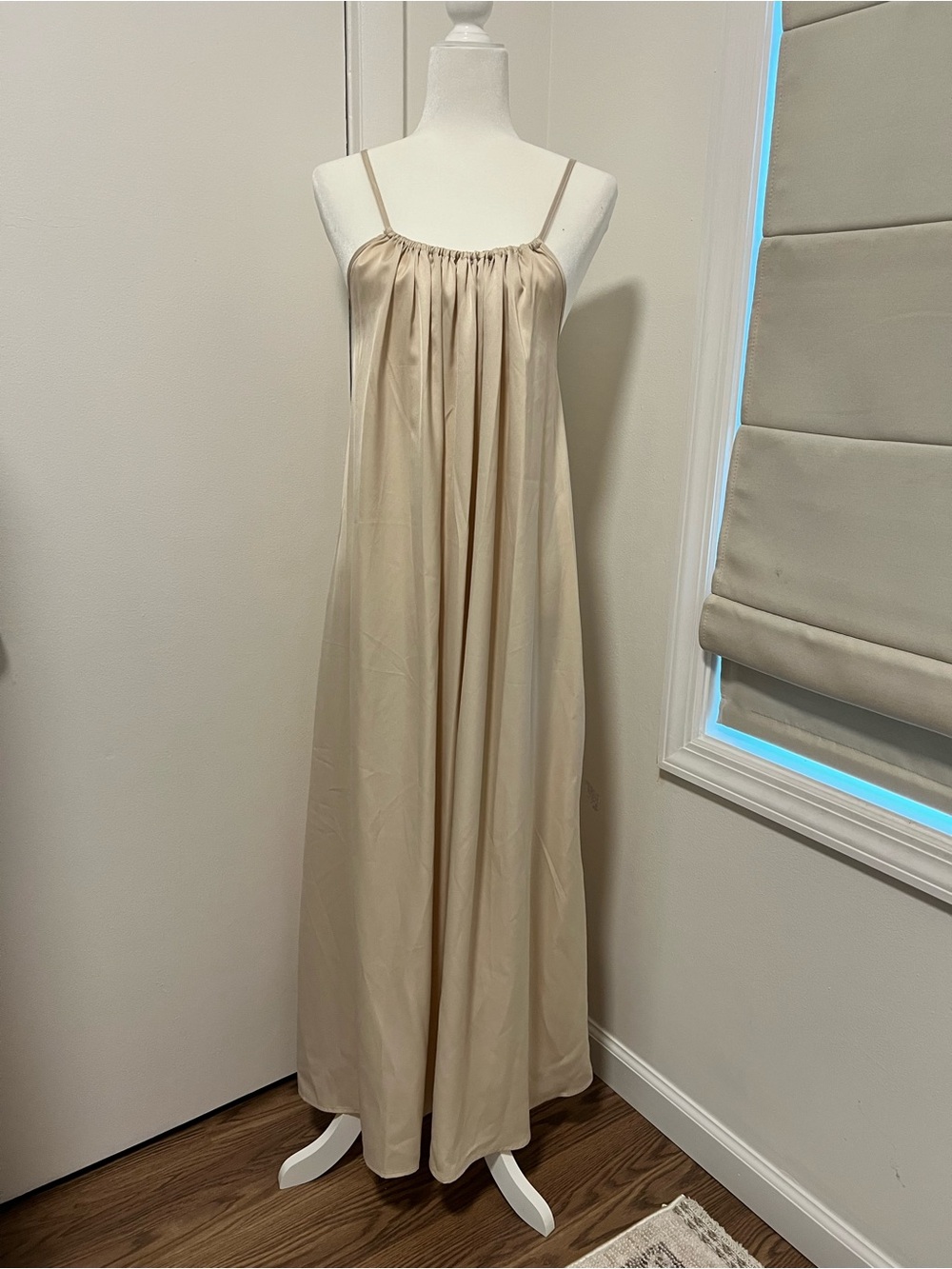 Butter Soft Champagne Satin Open Back Maxi Dress One Size / Fits S-M